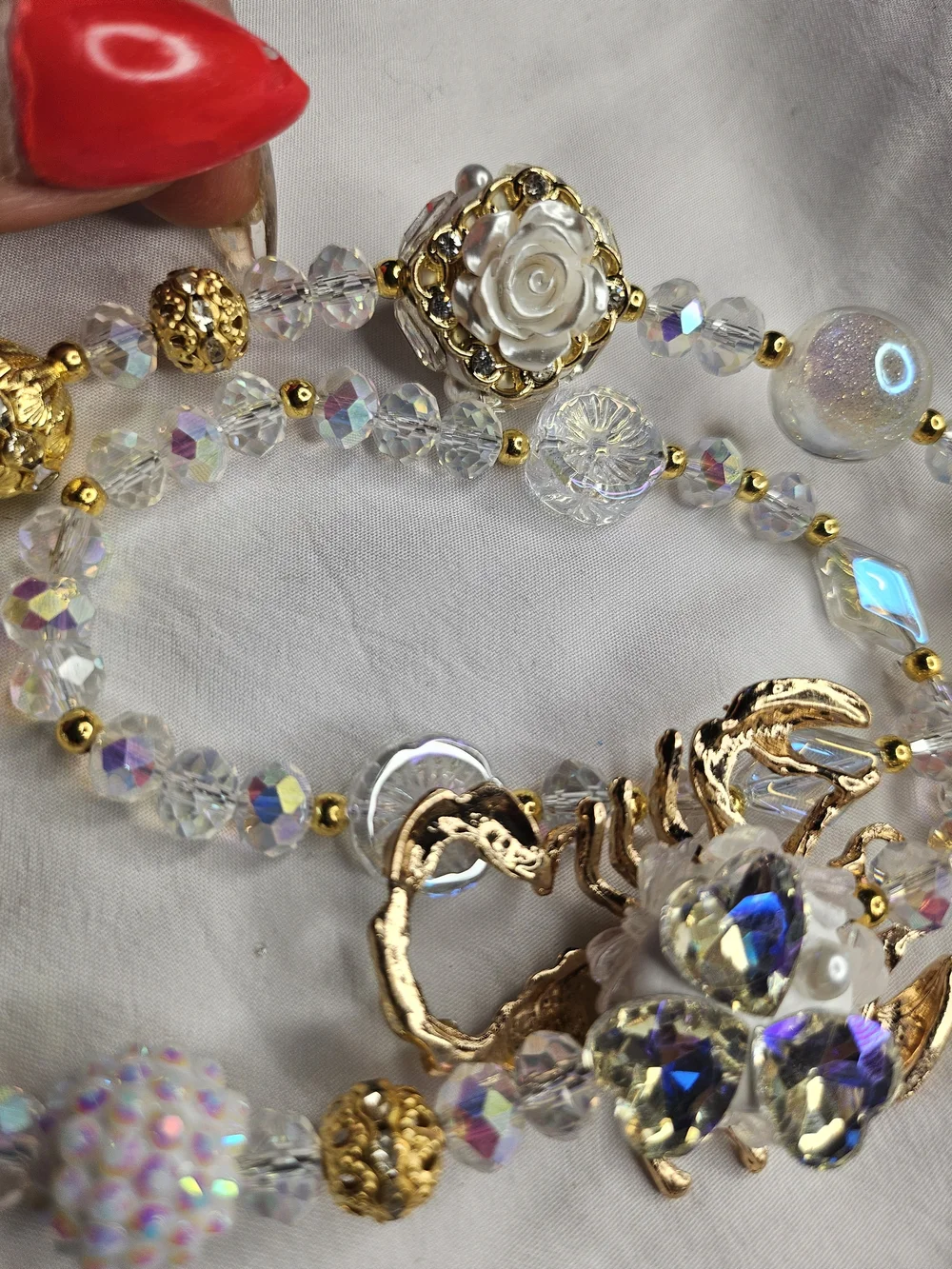 Gold & Iridescent Scorpion Charm Beaded Bracelet - Women Jewelry